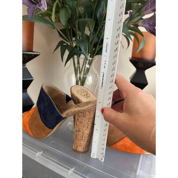 VINCE CAMUTO Color-Block Suede Cork-Heel Mules – Size 7 - Picture 6 of 7